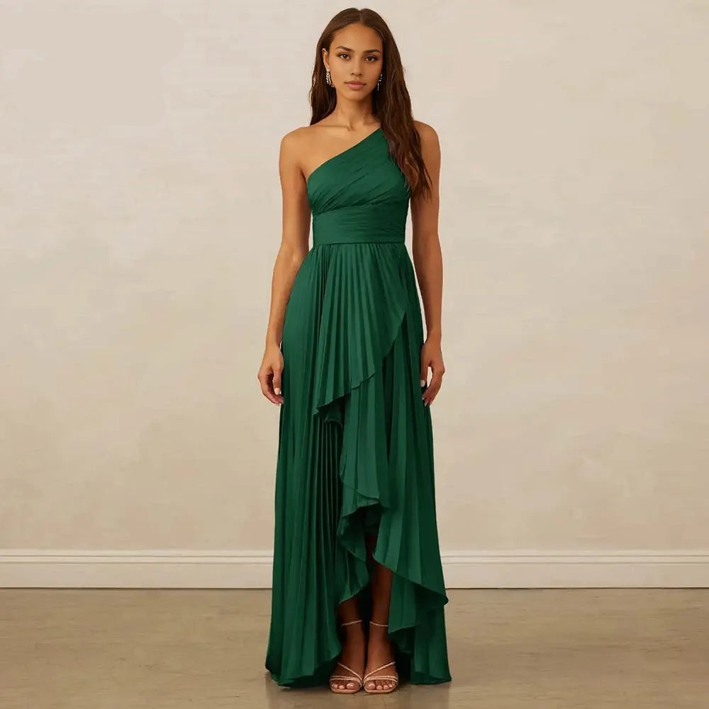 Weitese Dress Elegant Hunter Green Evening Dresses A-Line One Shoulder Draped Pleated Party Dress Formal Prom Gowns Customized